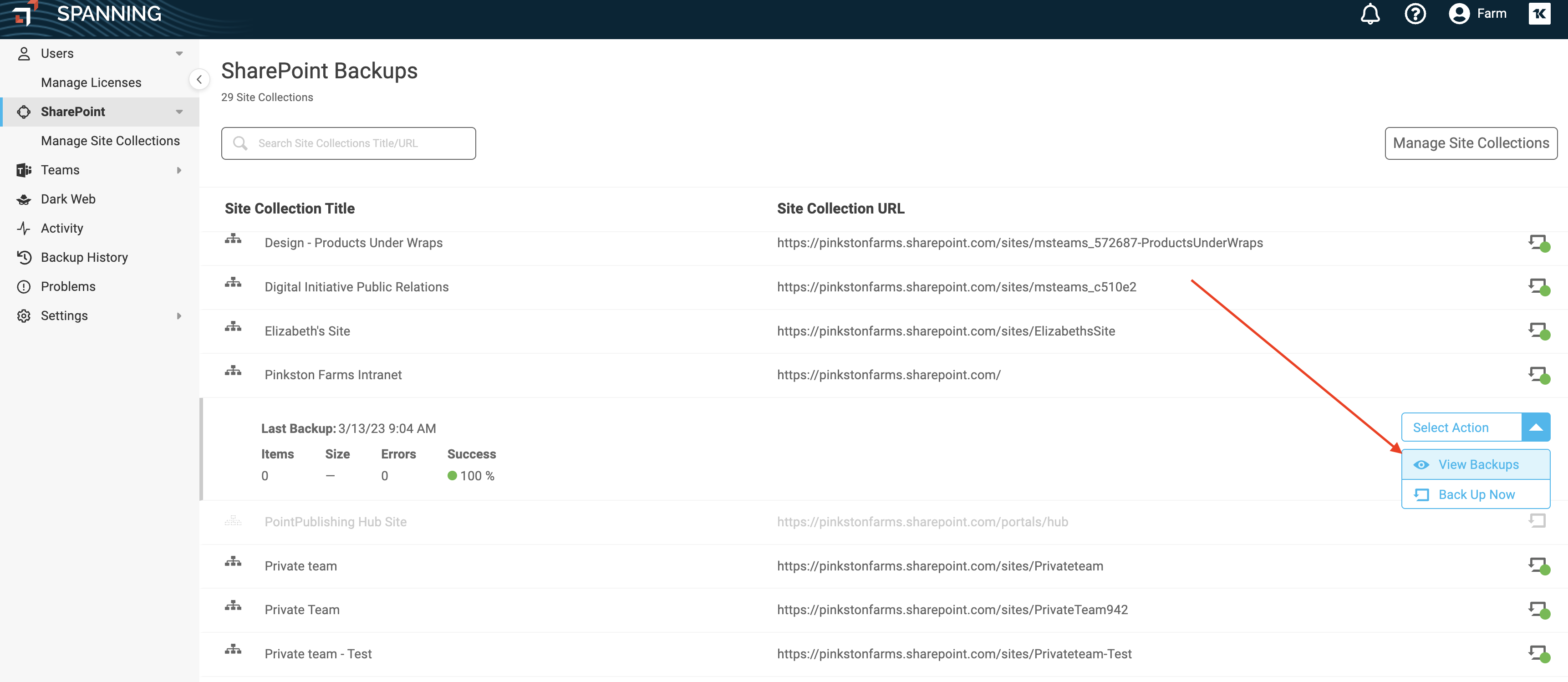 How do I export SharePoint data from Spanning? Kaseya