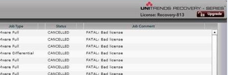 FATAL: Bad License error displayed in the UI