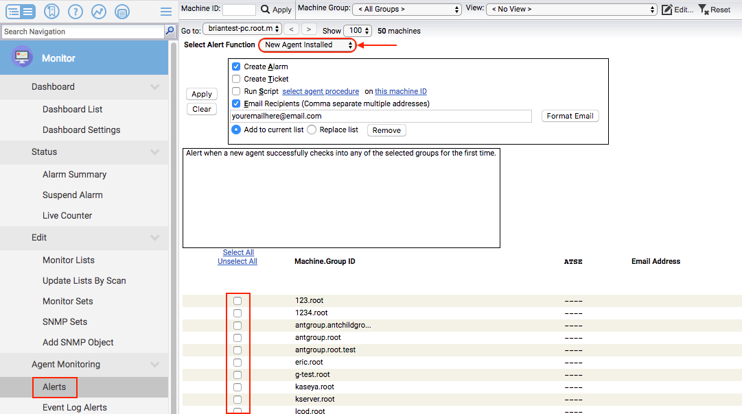 kaseya agent procedure to check mailbox size