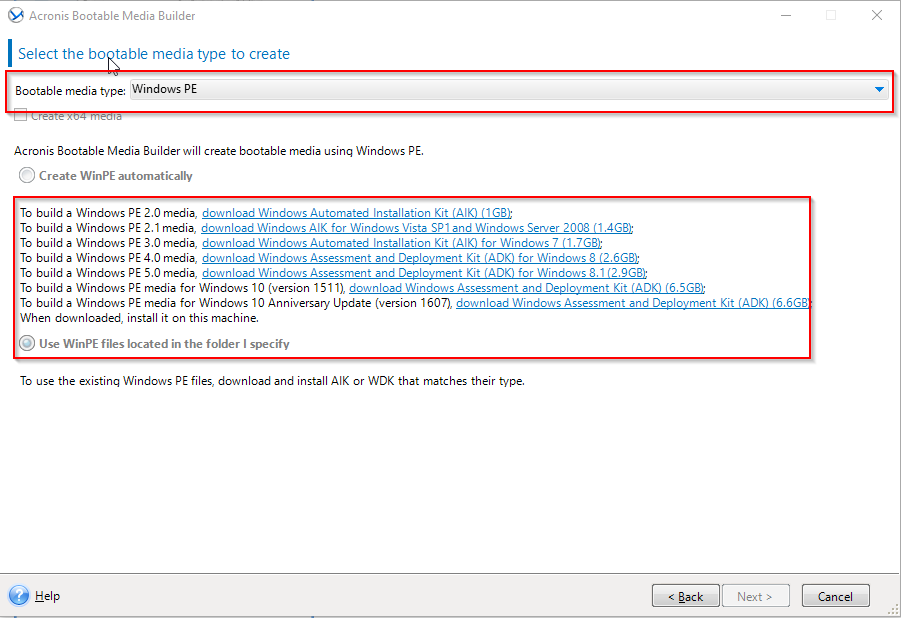 acronis win pe iso builder