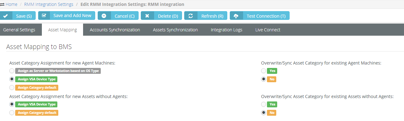 Asset Category Mapping Vsa Bms Sync Kaseya Support Knowledgebase